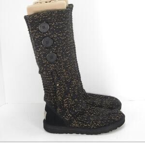 UGG cardy crochet fold over black metallic gold size 8 women’s